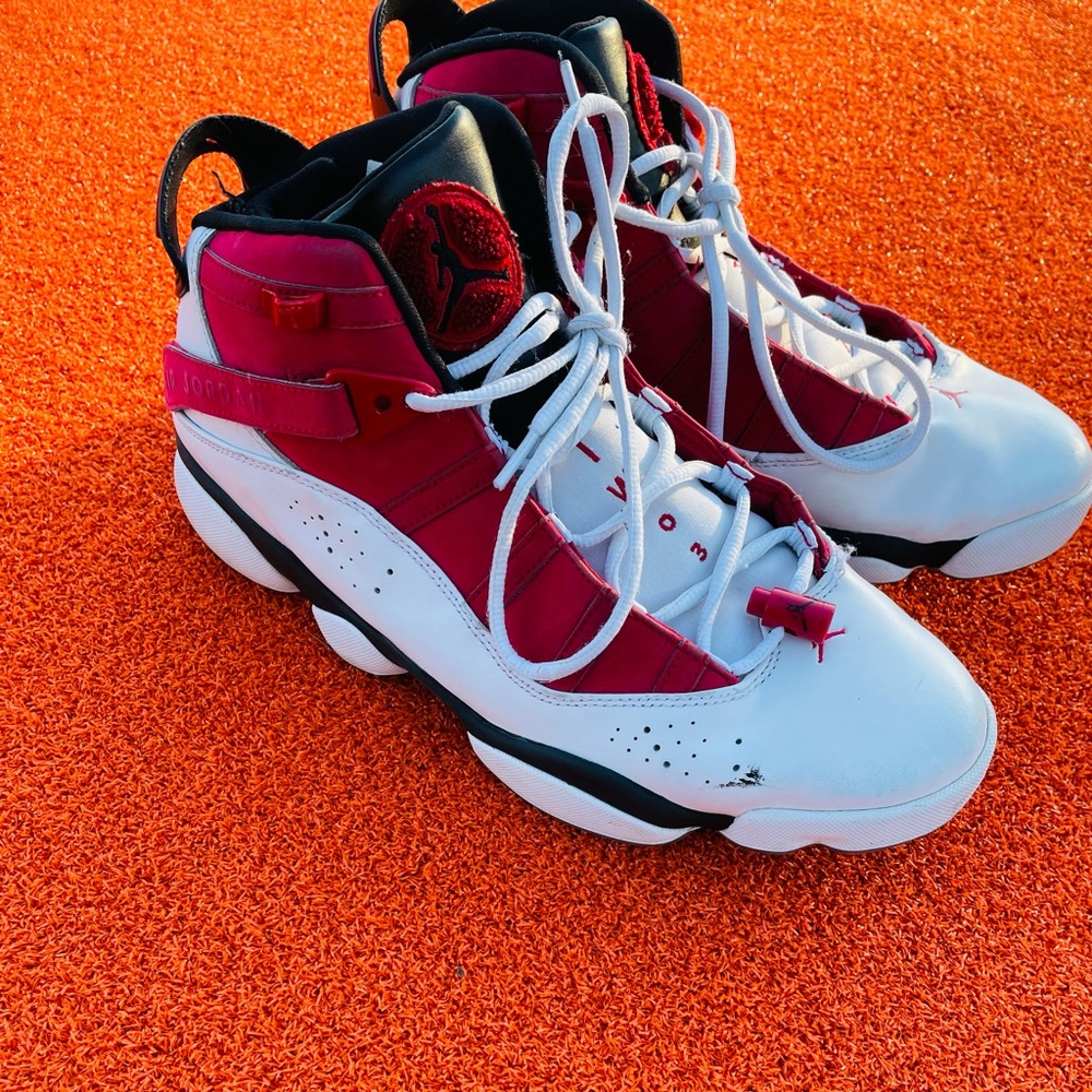 Nike Air Jordan 6 Rings Retro White Black Carmine Red Shoes 322992-106 Mens